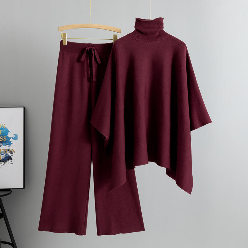 Turtleneck Cape Knitted Outfit