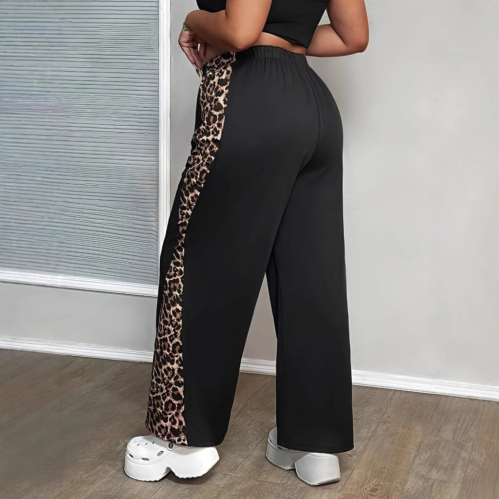 Black Loose Leopard Print Pants