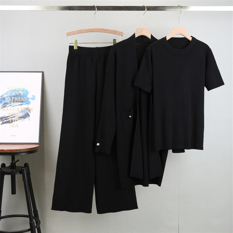 Elegant Knitted Mid-length Three-piece Set