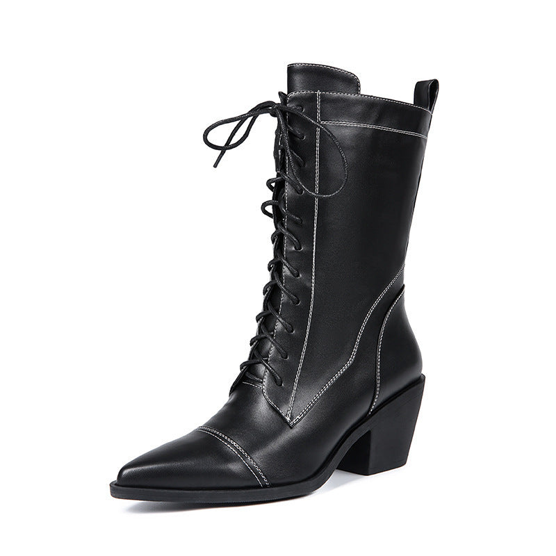 Chunky High Heel Lace-up Boots (t/m maat 43!!)
