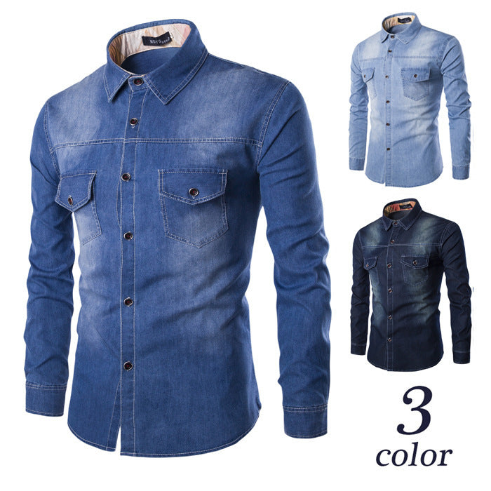 Denim  Slim Long Sleeve Shirt (tm 6XL)!!