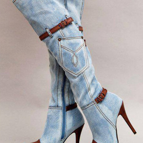 Denim High Heel Knee-high Boots (tm maat 43)!!