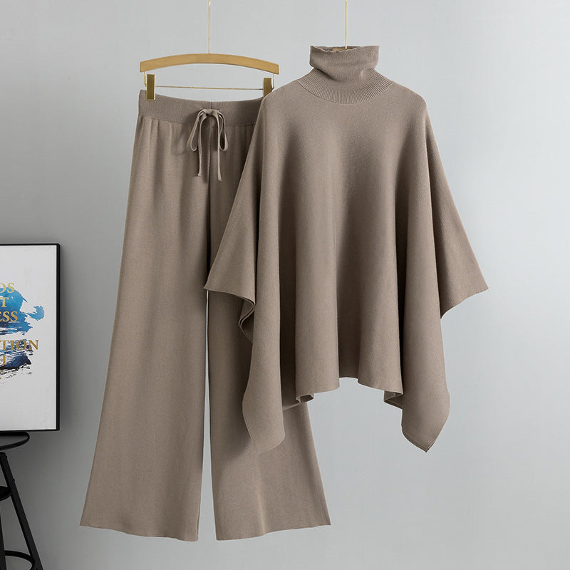 Turtleneck Cape Knitted Outfit