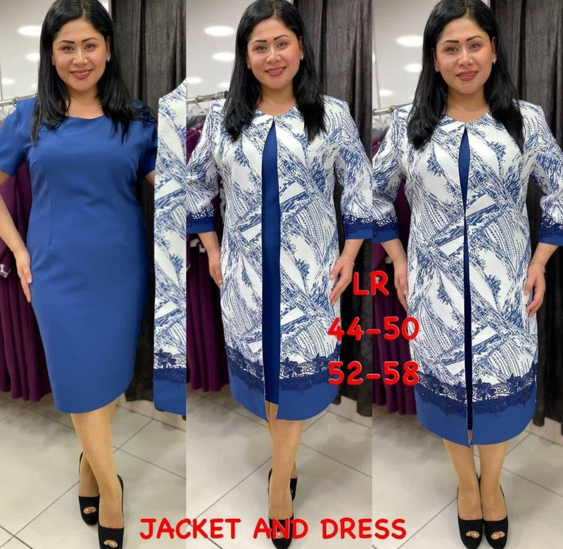 Long Blazer Printed Lace Dress Suit (tm 5XL!!)