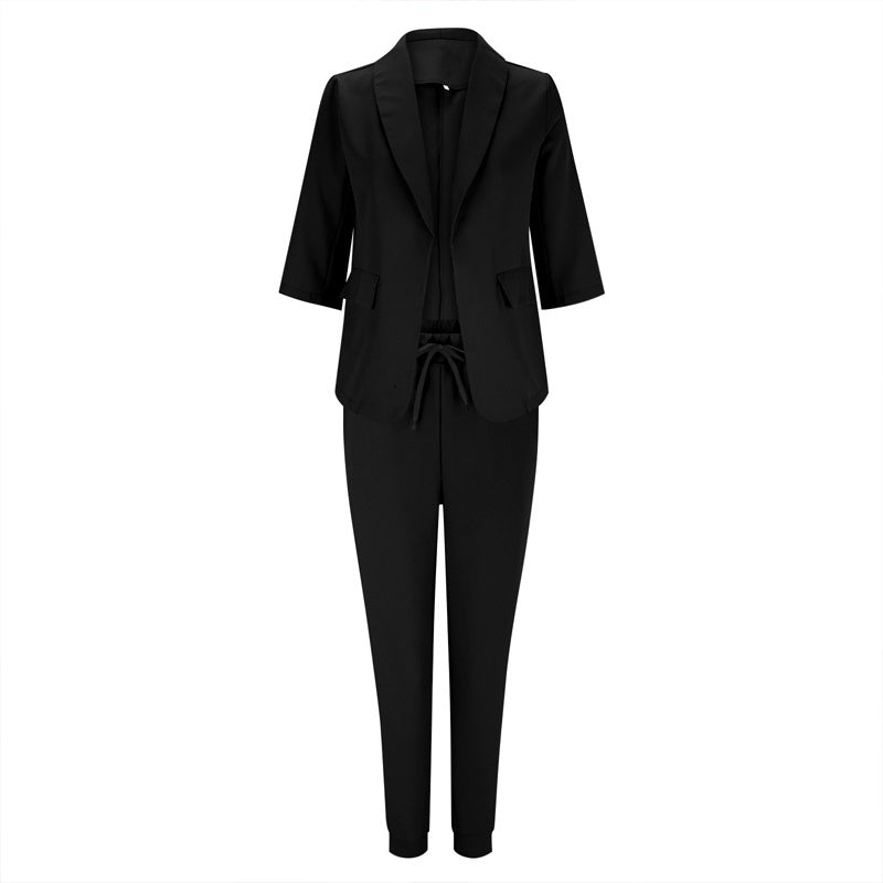 Stylish Blazer With Pockets & Drawstring Waist Pants