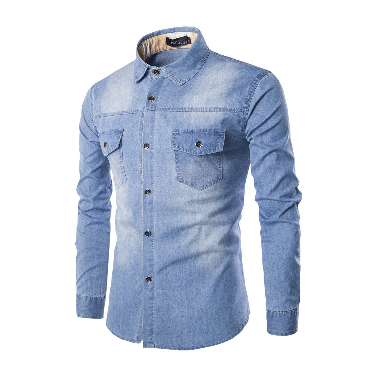 Denim  Slim Long Sleeve Shirt (tm 6XL)!!