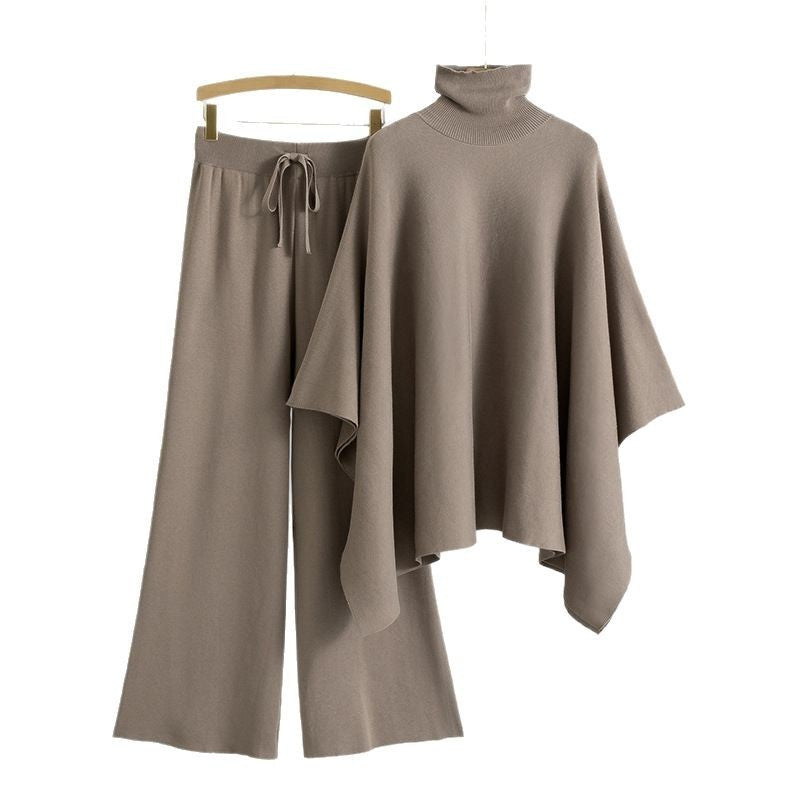 Turtleneck Cape Knitted Outfit