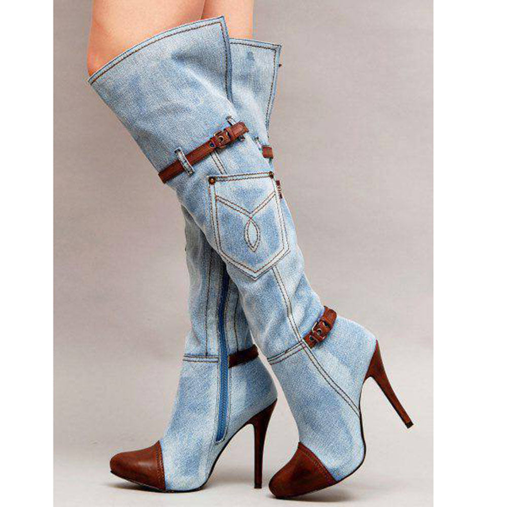 Denim High Heel Knee-high Boots (tm maat 43)!!