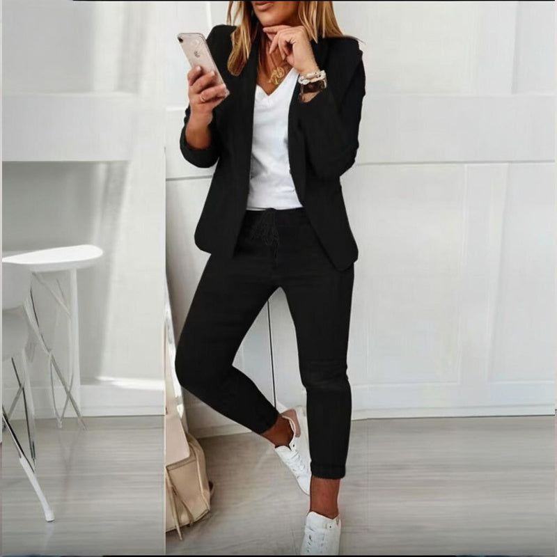 Stylish Blazer With Pockets & Drawstring Waist Pants