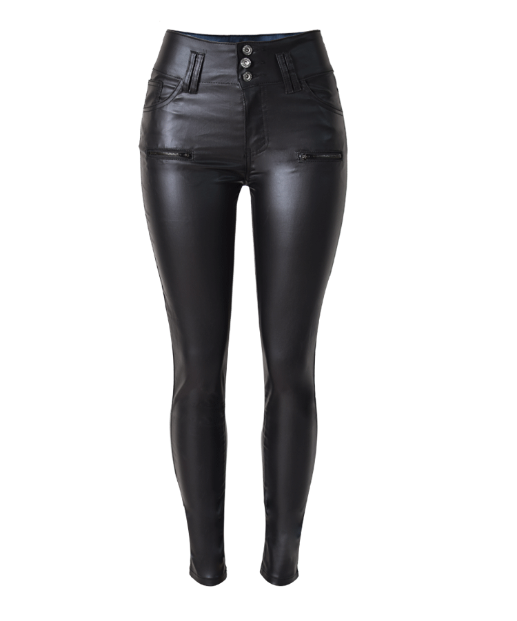 High Waist  Slim-fit Leather Skinny Pants