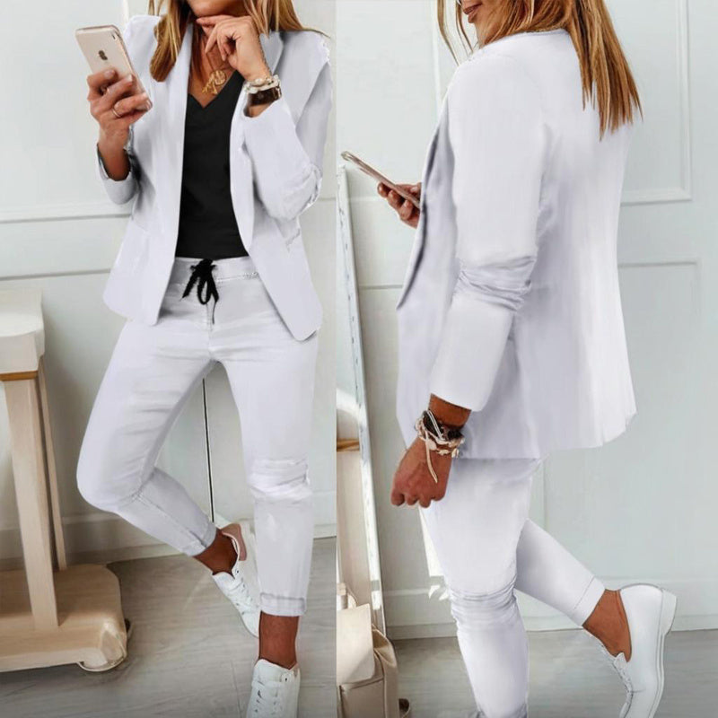 Stylish Blazer With Pockets & Drawstring Waist Pants