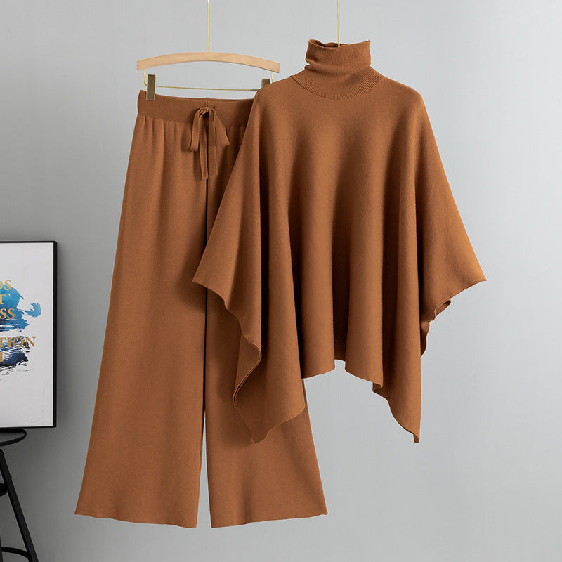 Turtleneck Cape Knitted Outfit