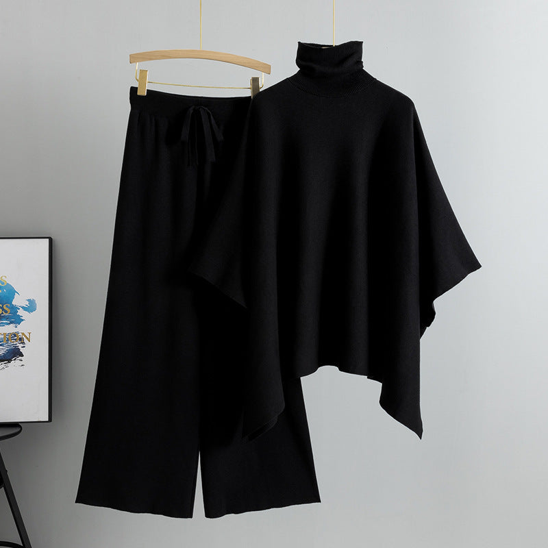 Turtleneck Cape Knitted Outfit