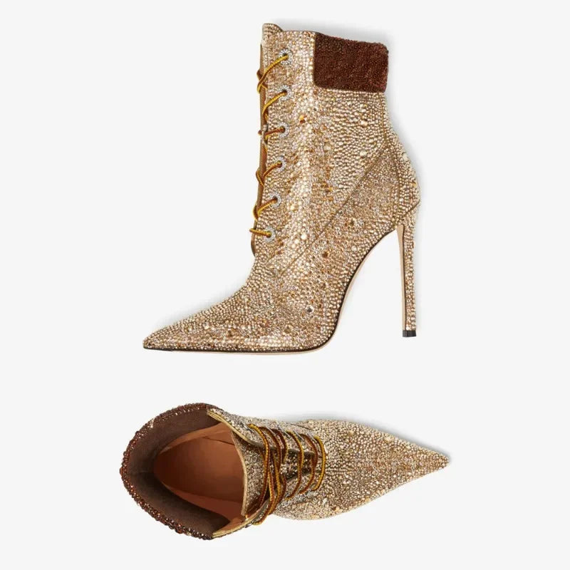 Water Diamond Cross Strap Short Boots