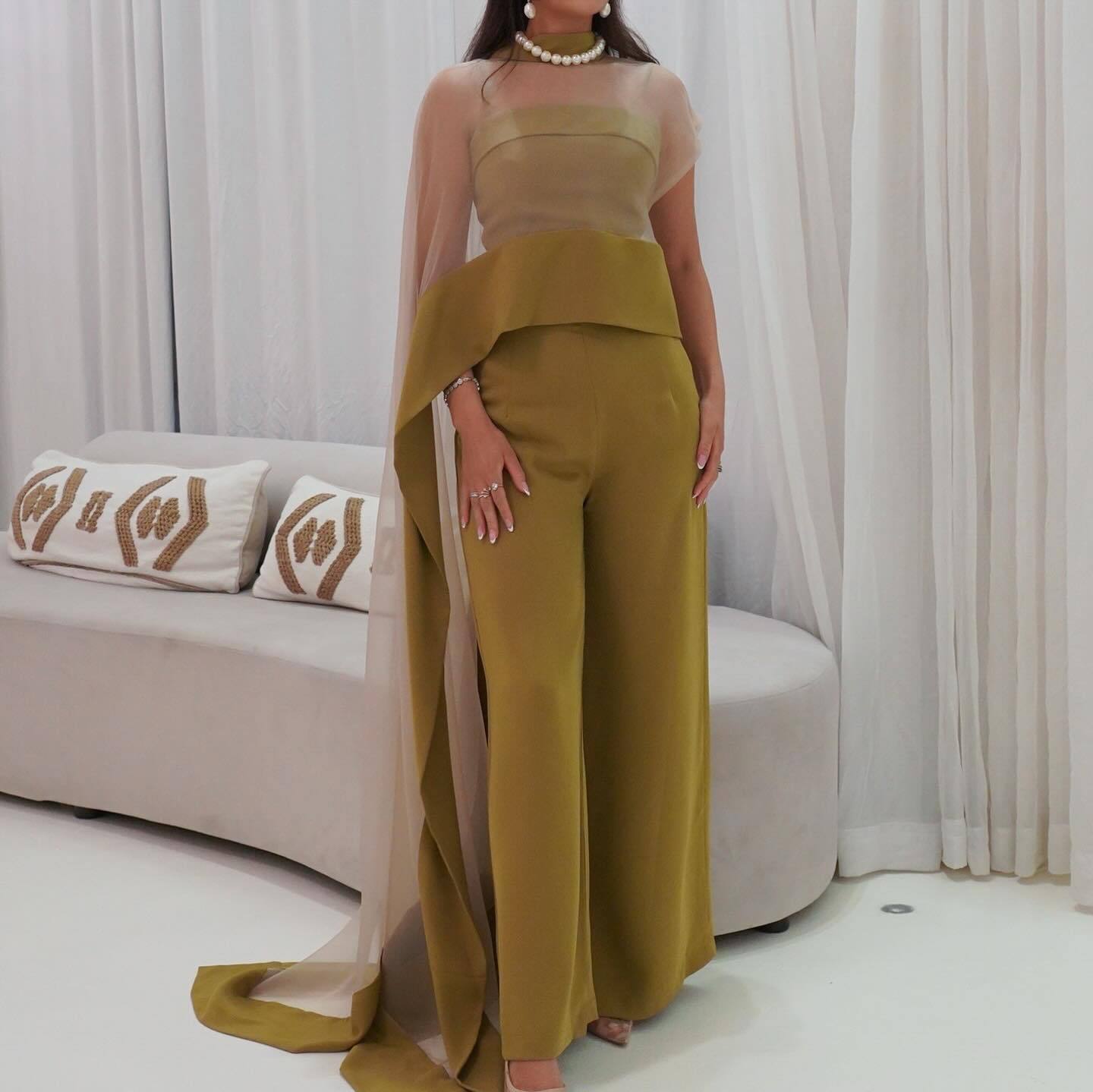 Mesh Cape Dress and Jumpsuit Two-Piece Set