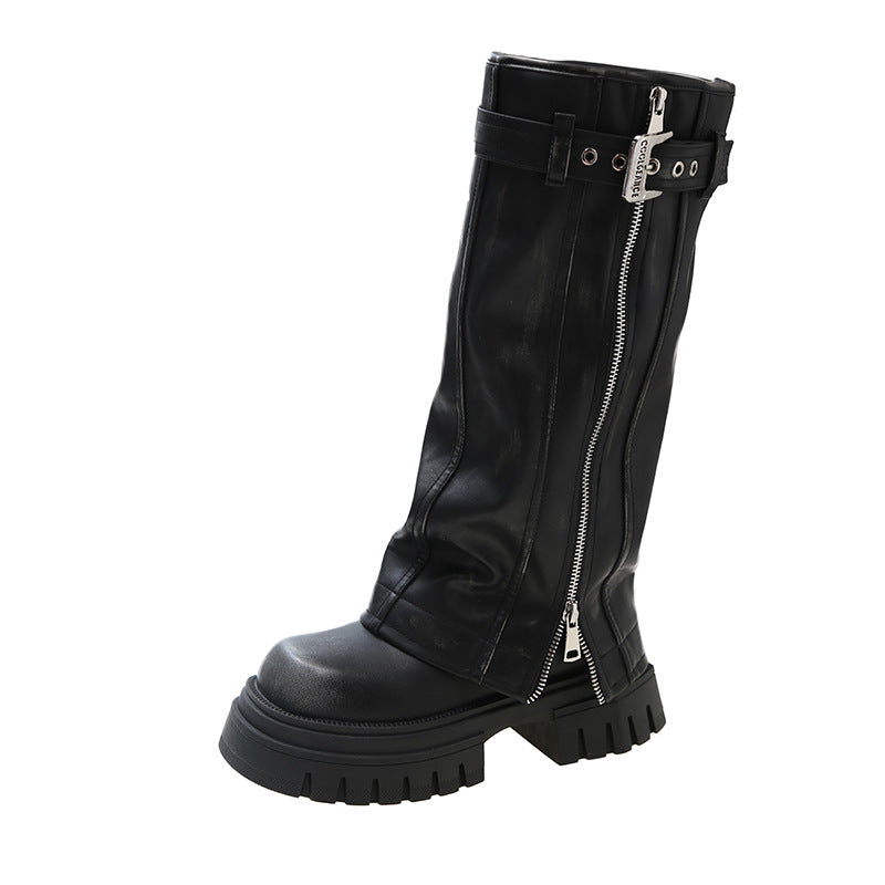 Luxury PU leather fashion Belt Buckle boots