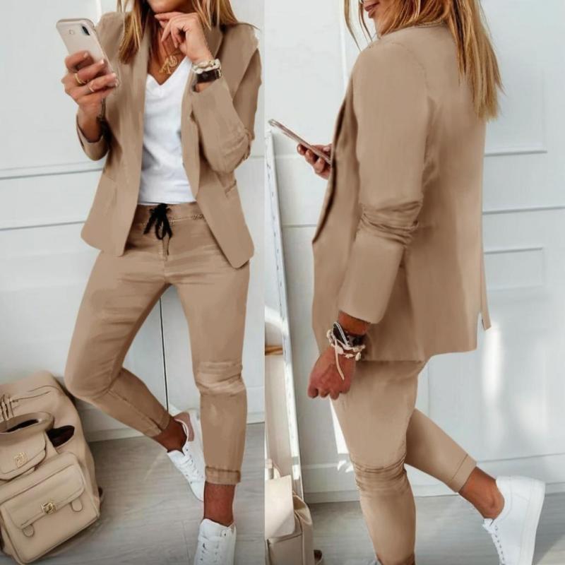 Stylish Blazer With Pockets & Drawstring Waist Pants