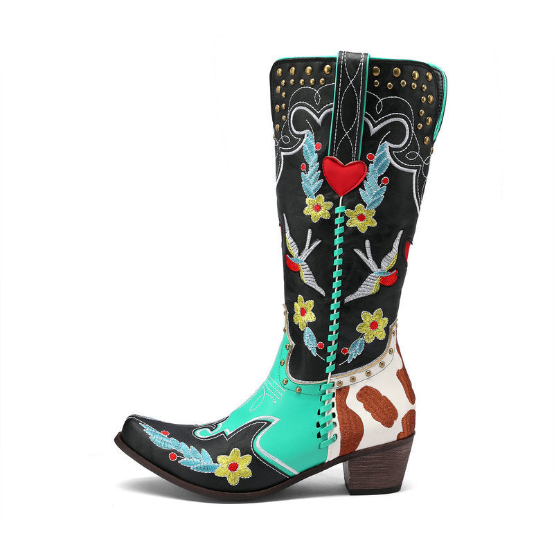 Leather Boots Exquisite Embroidery
