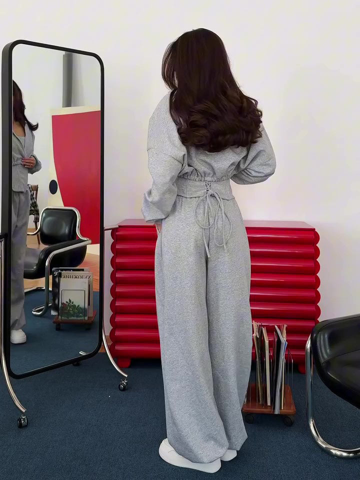 Three-Piece Set With Hooded Jacket, Corset Top And Wide-Leg Pants