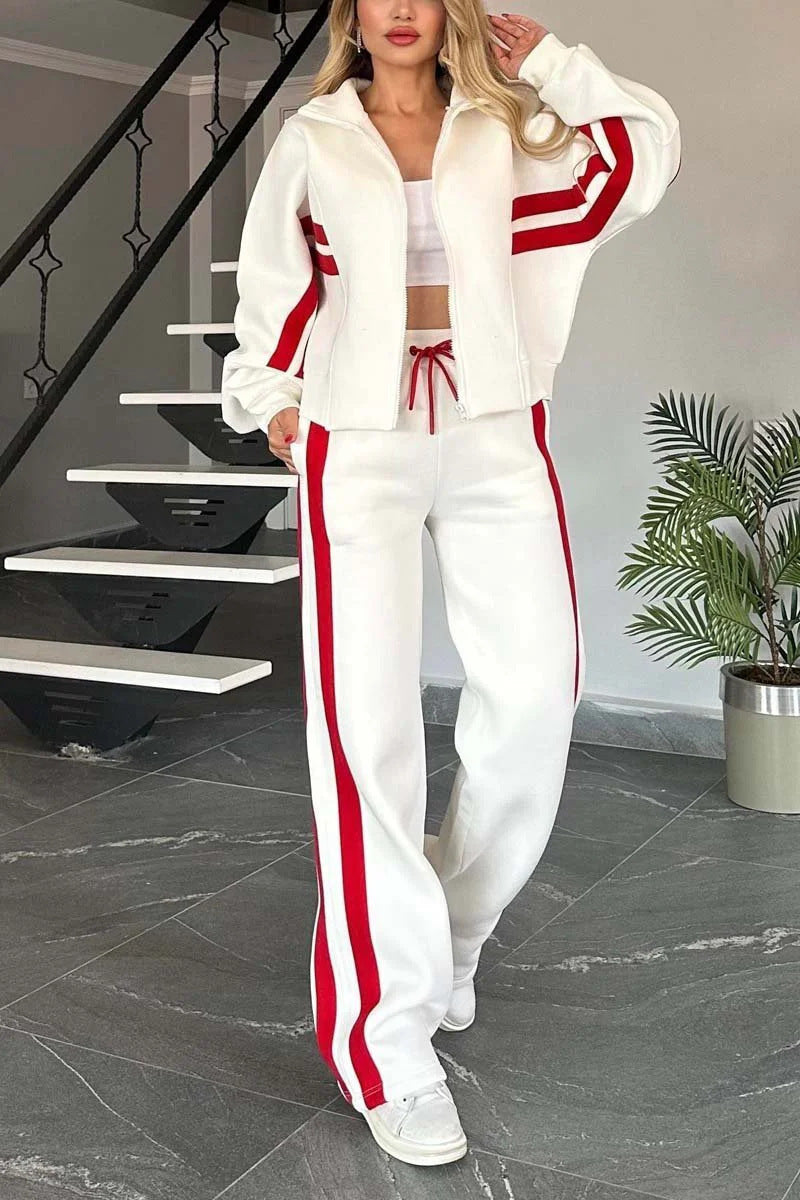 Striped Zip Top Jacket Sportssuit
