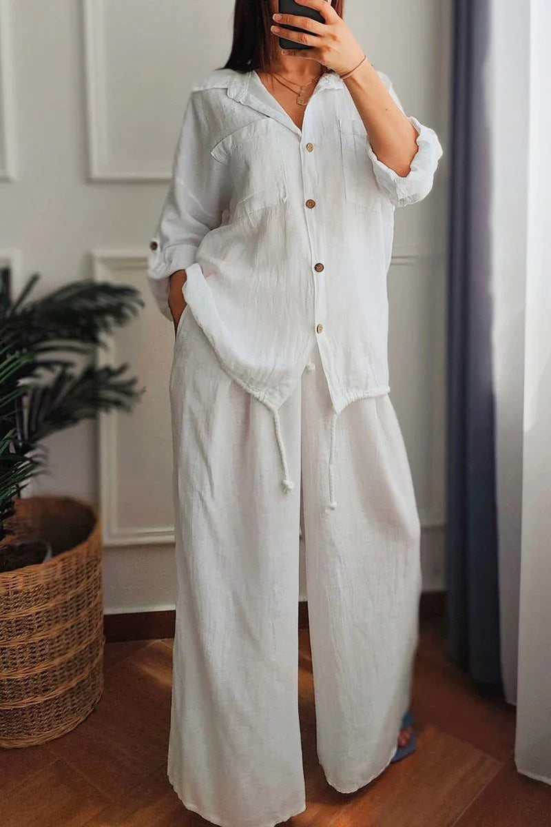Plus-size Baggy Cotton And Linen High-waisted Suit