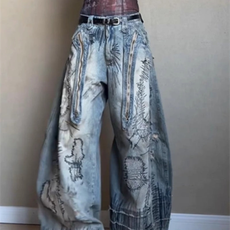 Needle Embroidery Stain Jeans