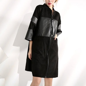 Three Quarter Sleeve Mid-length Leather Jacket