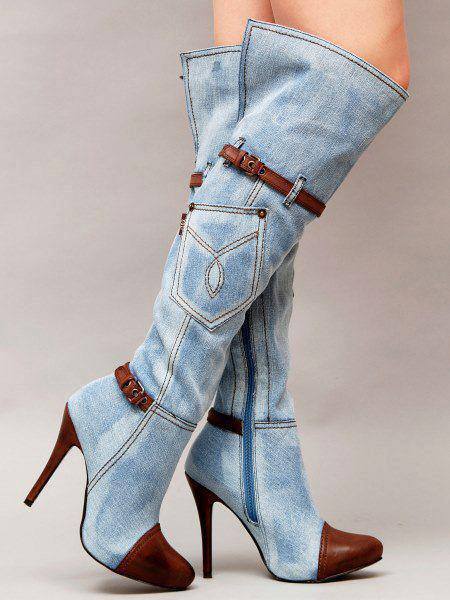 Denim High Heel Knee-high Boots (tm maat 43)!!
