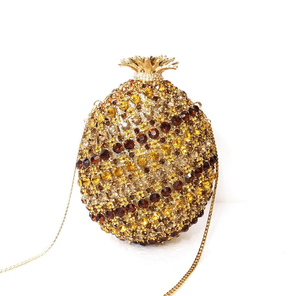 Fruit pineapple shaped crystal bag with diamond inlay