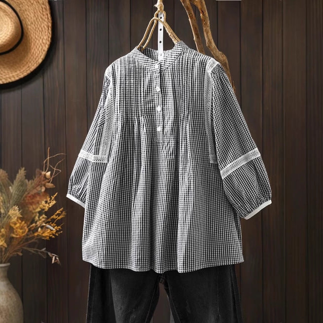 Lace Splicing Cotton Blouse