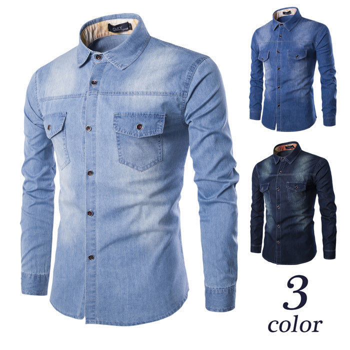 Denim  Slim Long Sleeve Shirt (tm 6XL)!!