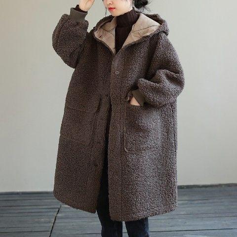 Loose Lamb Wool Hoodie Padded Coat