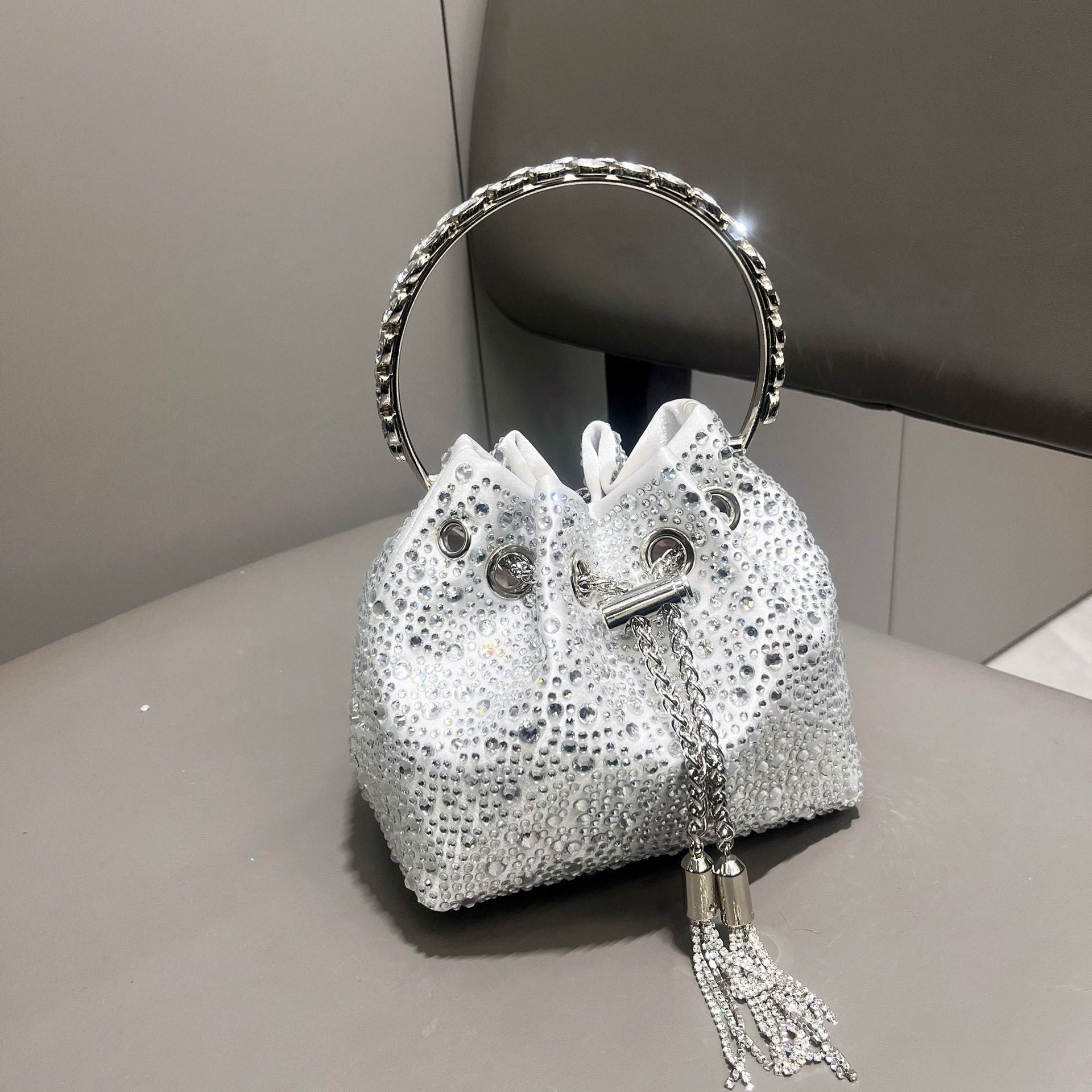 Drawstring Rhinestone Bag Shoulder Crossbody Handbag