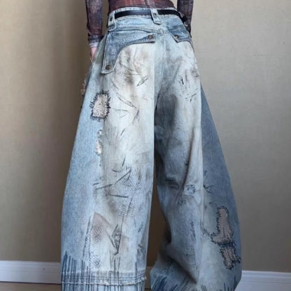 Needle Embroidery Stain Jeans