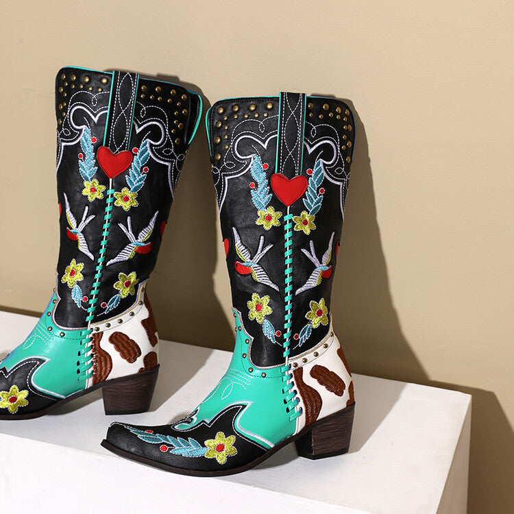 Leather Boots Exquisite Embroidery