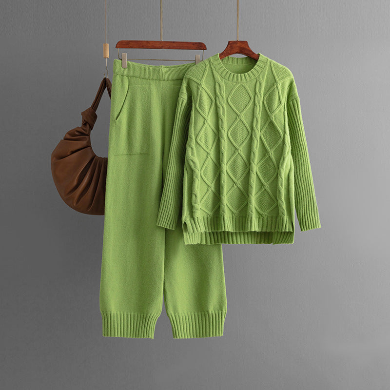 Cable-knit Pullover Sweater Suit