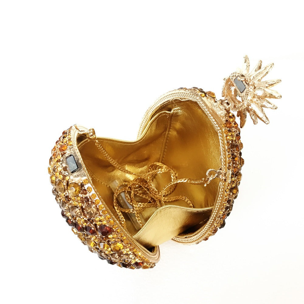Fruit pineapple shaped crystal bag with diamond inlay
