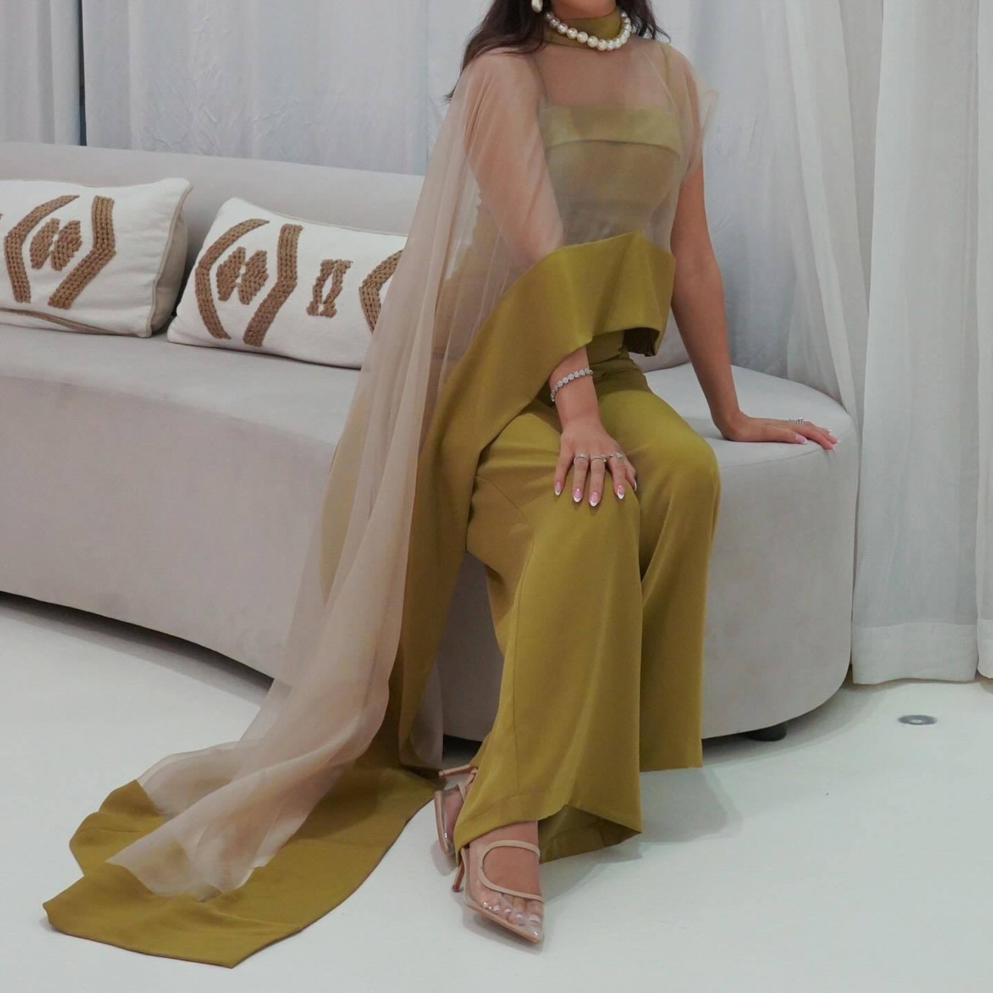Mesh Cape Dress and Jumpsuit Two-Piece Set
