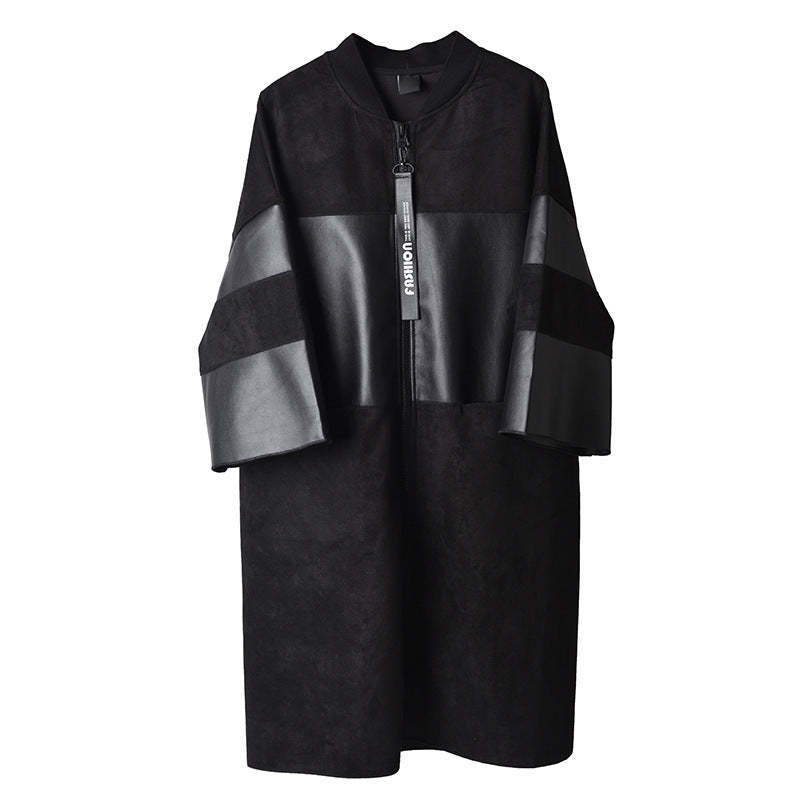 Three Quarter Sleeve Mid-length Leather Jacket