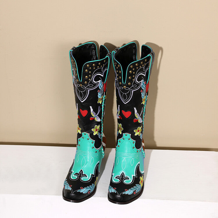 Leather Boots Exquisite Embroidery