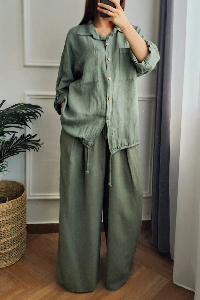 Plus-size Baggy Cotton And Linen High-waisted Suit