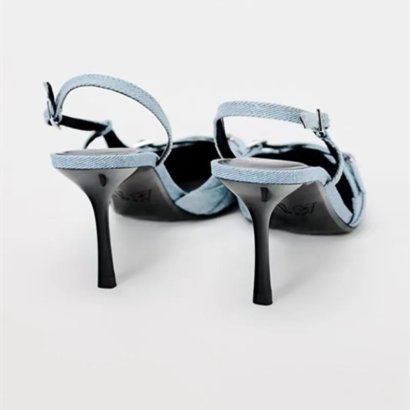 Denim strap high-heeled  sandals