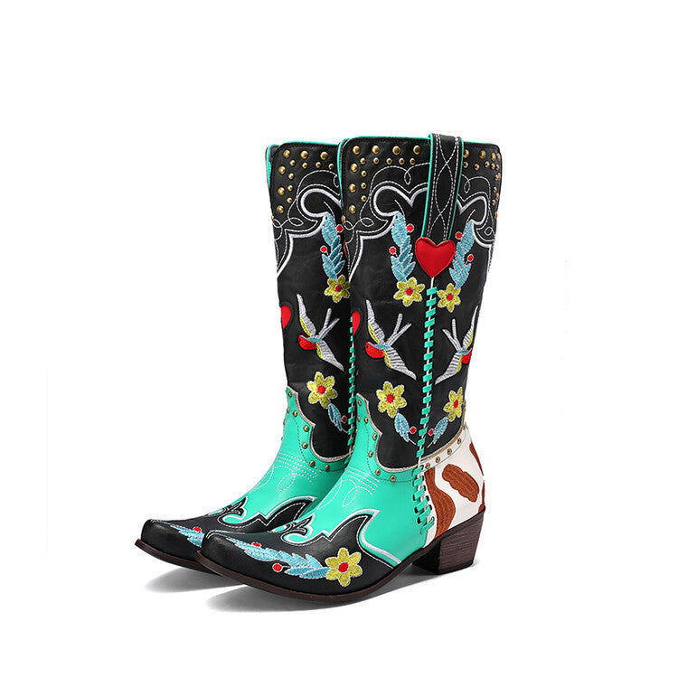 Leather Boots Exquisite Embroidery