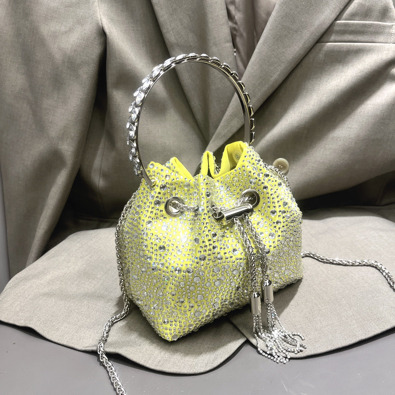 Drawstring Rhinestone Bag Shoulder Crossbody Handbag