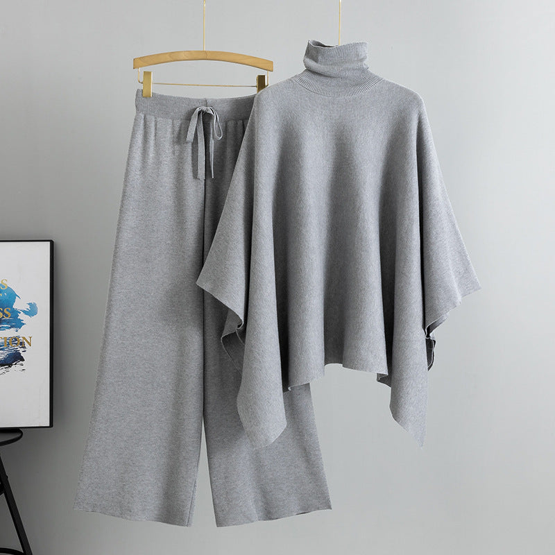 Turtleneck Cape Knitted Outfit