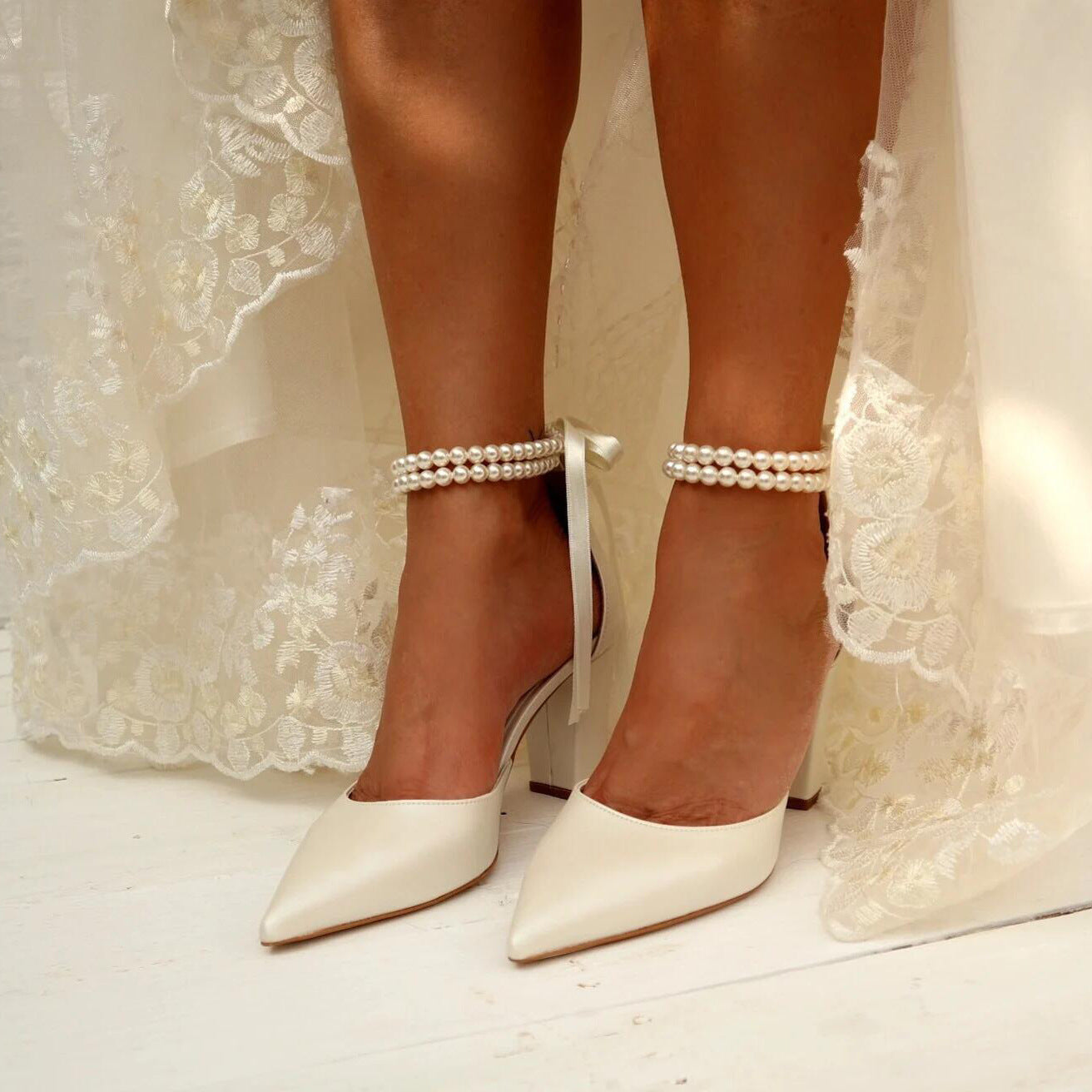 Chunky Heel Pearl Ribbon  Shoes(tm maat 43)!!