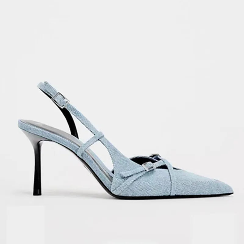Denim strap high-heeled  sandals