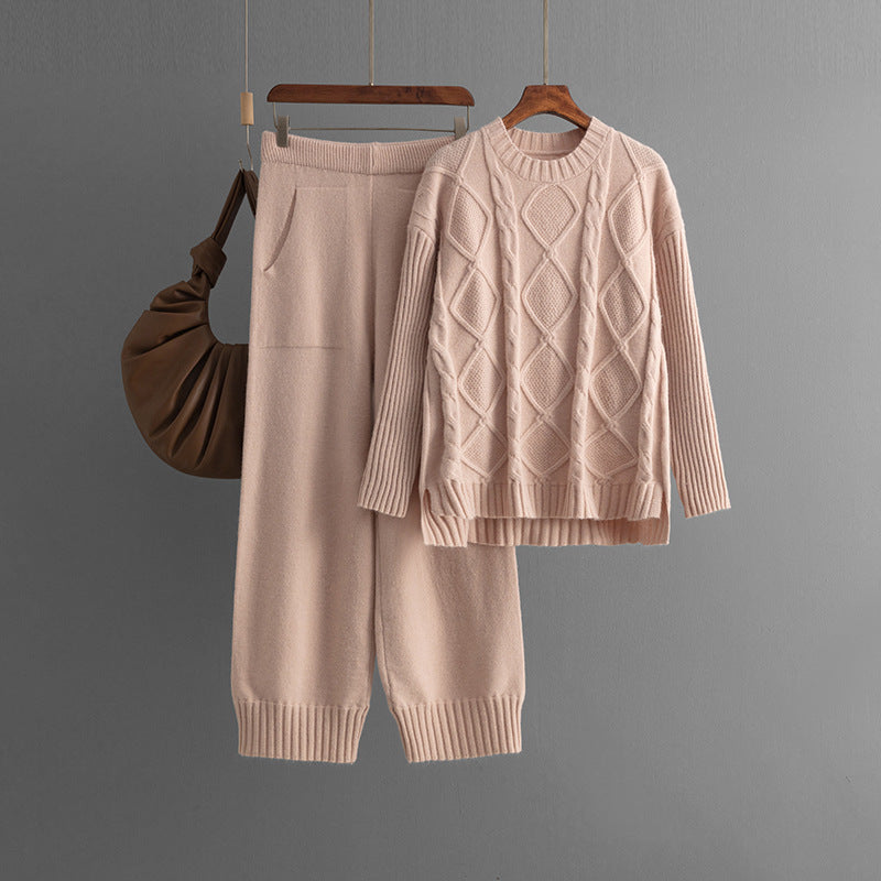 Cable-knit Pullover Sweater Suit
