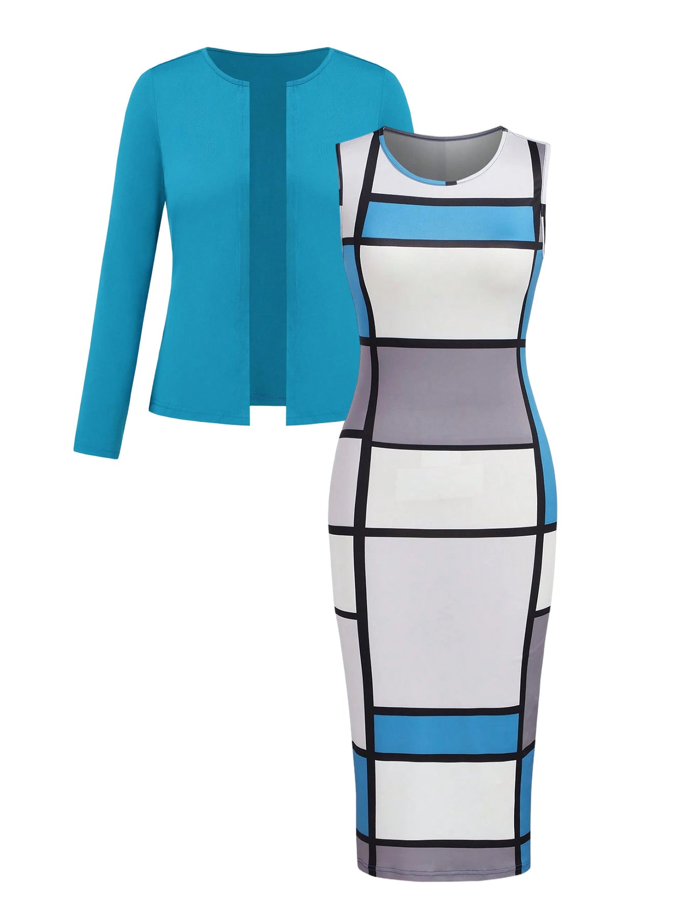 Round Neck Dress with Long Sleeve Jacket