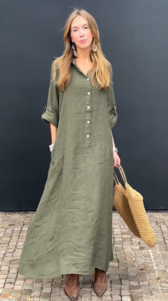 Casual Cotton And Linen Blend  Dress